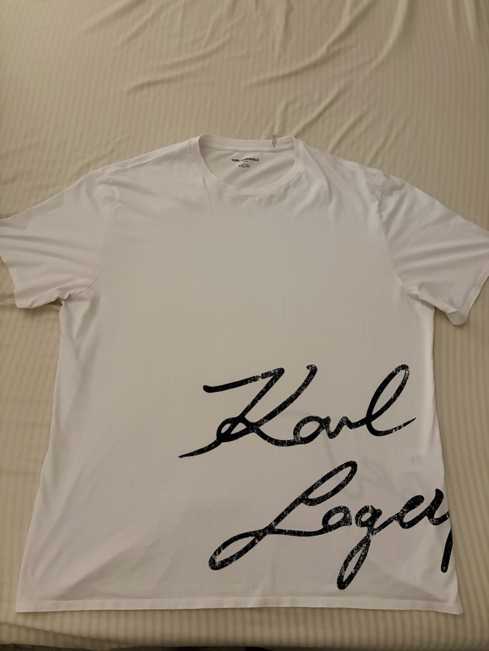 Karl Lagerfeld White Short Sleeve Tee with Black Script Logo